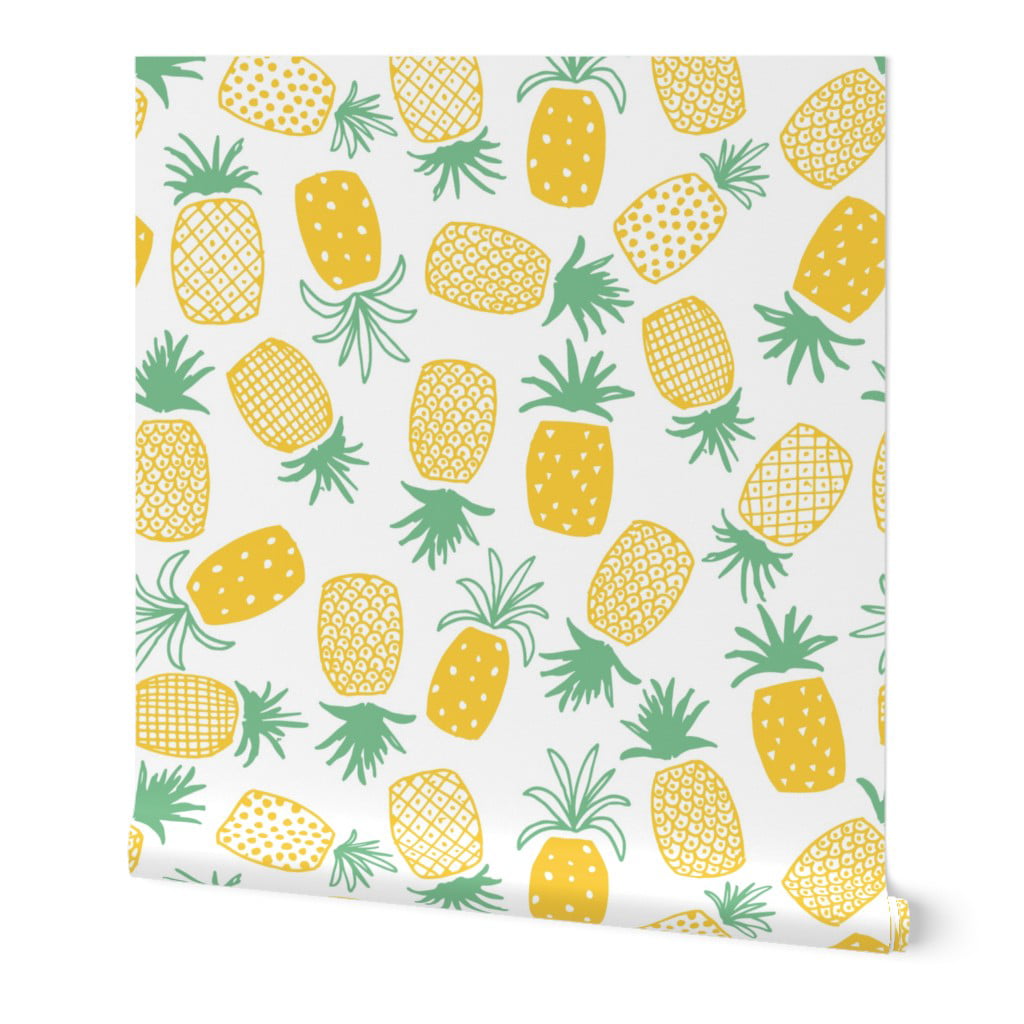 Removable Water-Activated Wallpaper Fruit Pineapple Hawaii Food Trendy Pineapple 