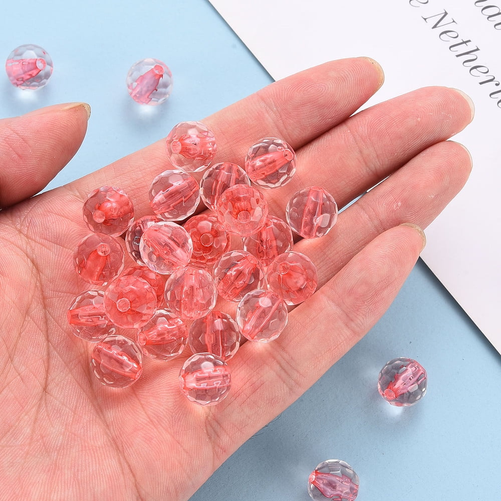 Transparent Acrylic Beads Round Faceted Light Coral 6x5.5mm Hole: 1.4mm 4160pcs/500g