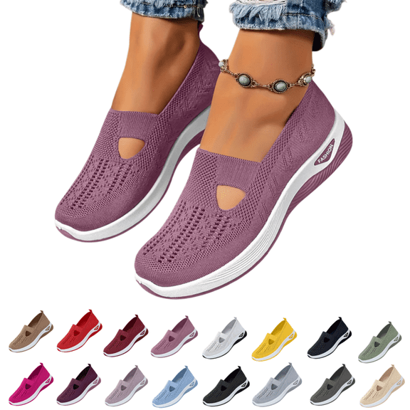 EKVAHL Womens Orthopedic Shoes Dressy Summer Slip-On Shoes Breathable Comfortable Soft Orthotic Sneakers Walking Indoor Outdoor Casual Mesh Sandals Purple