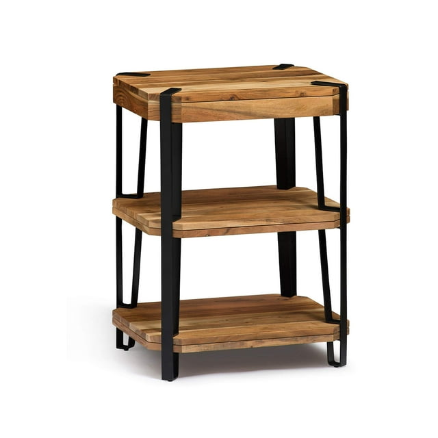 Alaterre Furniture Ryegate Natural Solid Wood with Metal 2 Shelf End Table, Live Edge