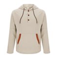thumbnail image 4 of asjyhkr Mens Linen Shirts Long Sleeve Drawstring Hooded Button Crew Neck Hoodies Casual Fashion Breathable Hiking Beach Workout Tops with Pockets, 4 of 7
