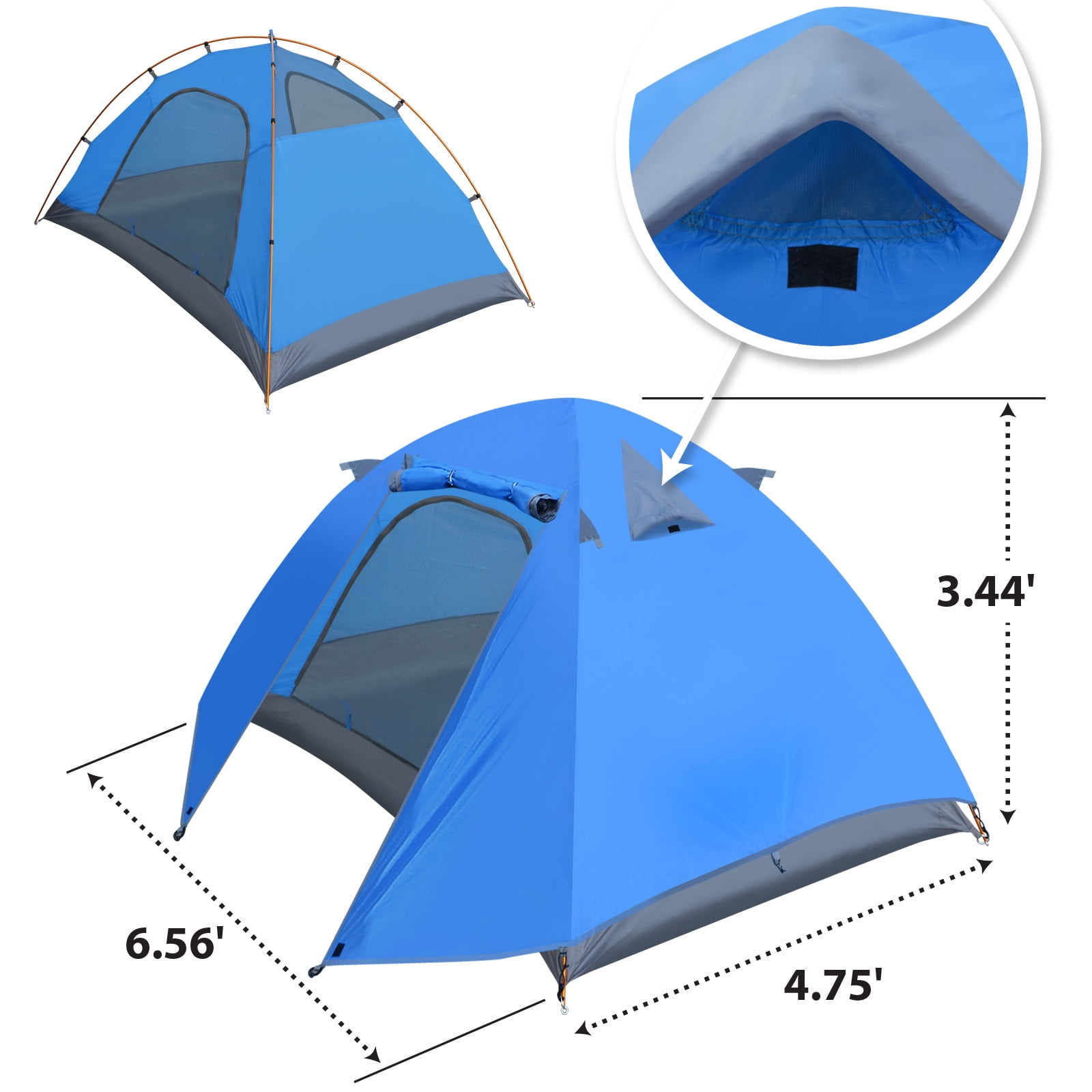 Strong Camel Portable 1-2 Persons Backpacking Tent Double Layer Outdoor Waterproof Camping Hiking-Blue