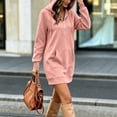 thumbnail image 7 of Busydd Zip Up Hooded Sweatshirt Dress for Women Trendy Solid Color Drawstring Fall Dresses Casual Kangaroo Pocket Hem Long Sleeve Dress S, 7 of 7