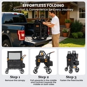 TouHeart Foldable Wagon Stroller for 2 Kids, 3-in-1 Stroller Wagon with Canopy, 5-Point Harness, 180° Adjustable Handlebars, Removable Seat for Toddlers and Child, Black
