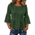 thumbnail image 2 of Warop Women's Spring Summer Solid Crew Neck Short Sleeve Cotton Linen Top Lightweight Blouse for Daily Vacation, 2 of 8