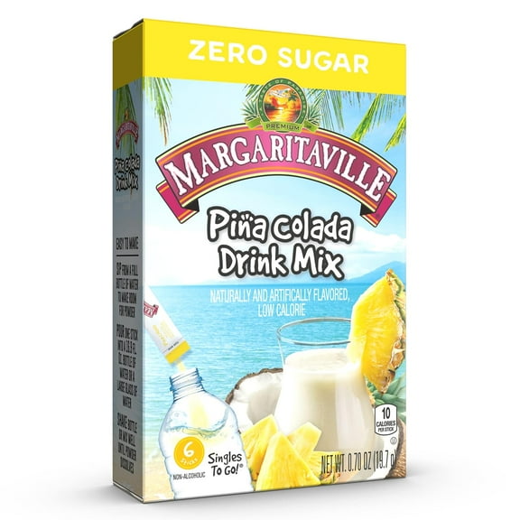 Margaritaville Piña Colada Drink Mix Singles To Go, Zero Sugar, Low Calorie, 6 Sticks, 0.70 oz