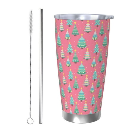 

Ocsxa Pastel Christmas Trees on Pink Pattern 20oz Travel Coffee Mug with Flip Lid Stainless Steel Insulated Insulated Coffee Mug Thermal Cup with Splash Proof Sliding Lid-Straw Two-piece Set