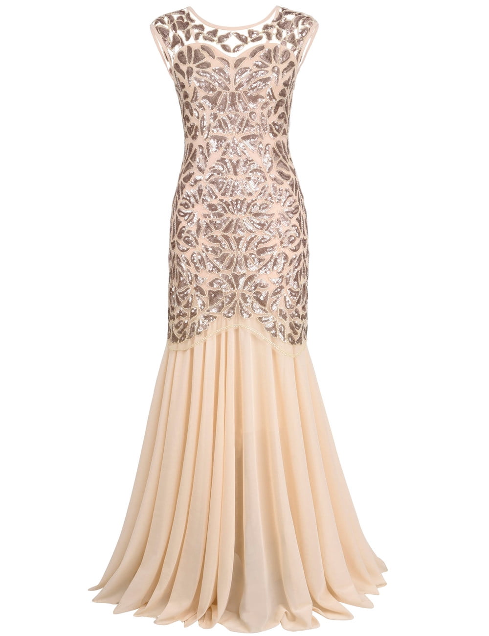PrettyGuide Women's 1920s Vintage Sequin Dress Gatsby Flapper Formal Summer  O Neck Glitter Long Mesh Evening Prom Dress Champagne - Walmart.com