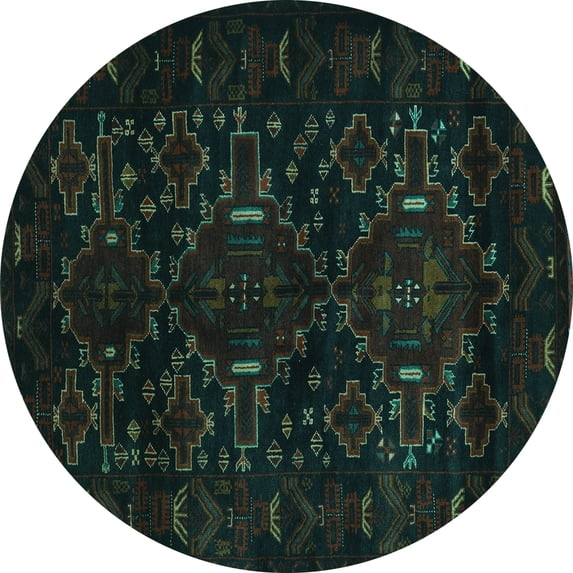 Ahgly Company Machine Washable Indoor Round Persian Turquoise Blue Traditional Area Rugs, 5' Round