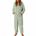 thumbnail image 6 of mgoYE Women Fuzzy Onesie One Piece Pajamas Warm Plush Hooded Jumpsuits Lounge Rompers Fluffy Winter Sleepwear(Light Green,XL), 6 of 6