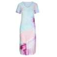 thumbnail image 4 of Wycnly Summer Dresses for Women Beach Fashion Loose Sikt Shift Pocket Midi Dresses Short Sleeve V-Neck Tie-Dye Print Knee-Length 2024 Dress Pink xxl, 4 of 6