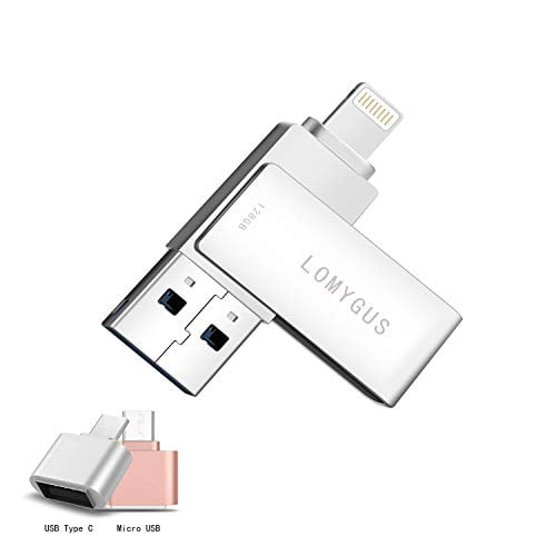 Lomygus Usb Drives For Iphone 128gb Photo Stick With Lightning Usb 3 0 For Ipad Memory Stick With Usb C Micor Adapter Usb Flash Drive Compatible Ios Android And Windows Computer Silver 128gb Walmart Com Walmart Com