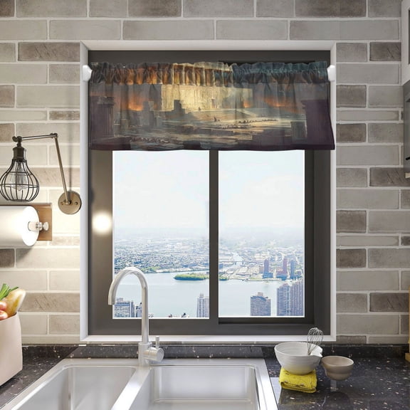 BZSMCE Alance Curtains Magnificent Ancientd Relic Design Modern Style Pattern Window Curtain Valance 52W" x 18L" for Kitchen Living Room Bedroom