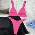 thumbnail image 5 of Women's Ribbed Bikini Set, O-Ring Solid Color Bikini Swimsuit Cheeky Thong Swimwear Two Pieces Bathing Suit, 5 of 5