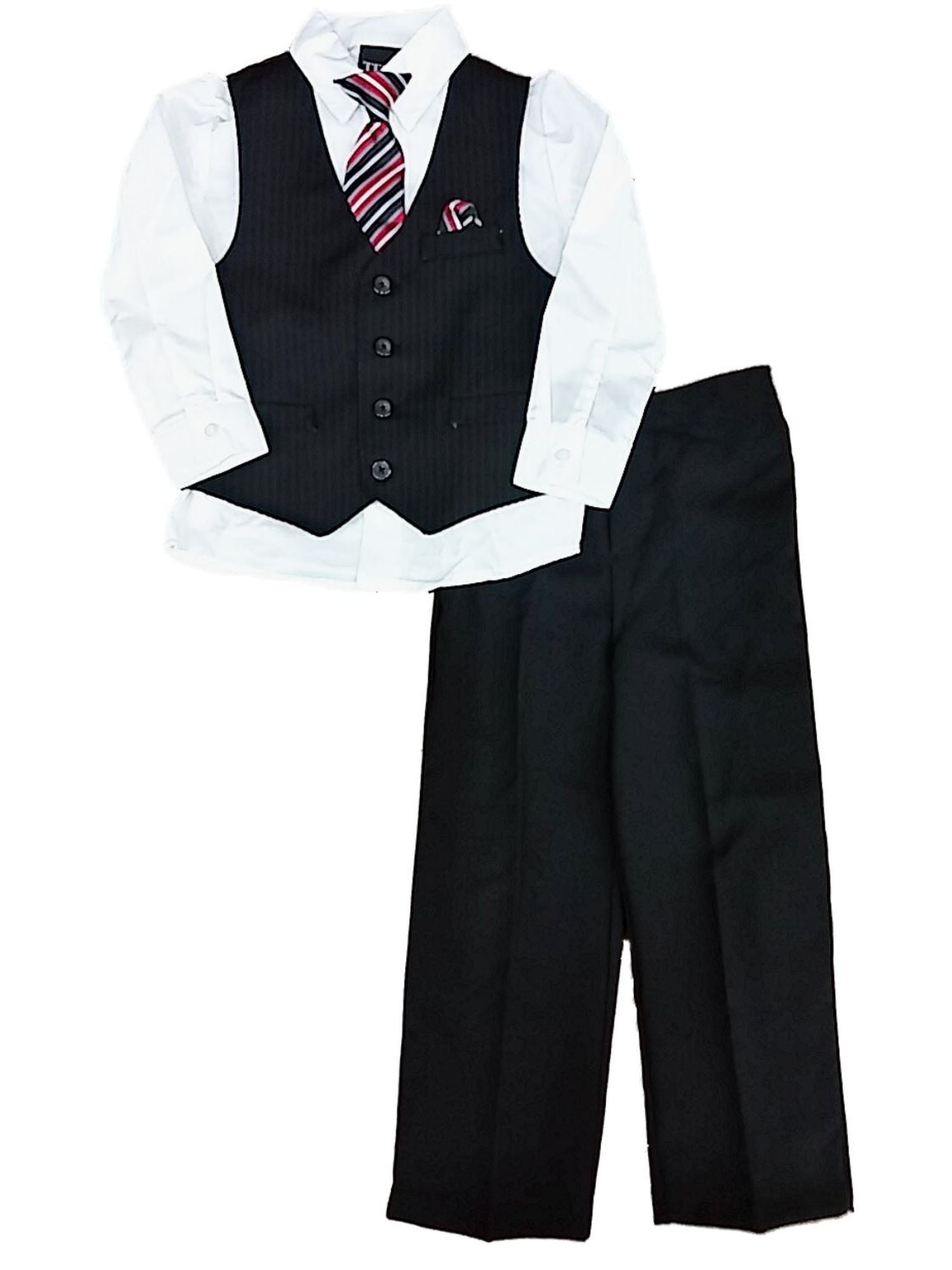 TFW Toddler Boys Black Vest White Shirt Clip on Tie & Black Pants
