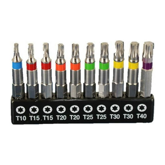 TEMO 10 pc Color Coded T10-T40 6 point Torx Impact Ready 2 Inch (50 mm) Long Screwdriver Insert Bit Set