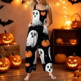 thumbnail image 2 of HAJWOH Halloween Pants Women Print Linen Cotton Jumpsuits Rompers Plus Size Loose Fit Jumpers Pants with Pockets(Black,M), 2 of 6