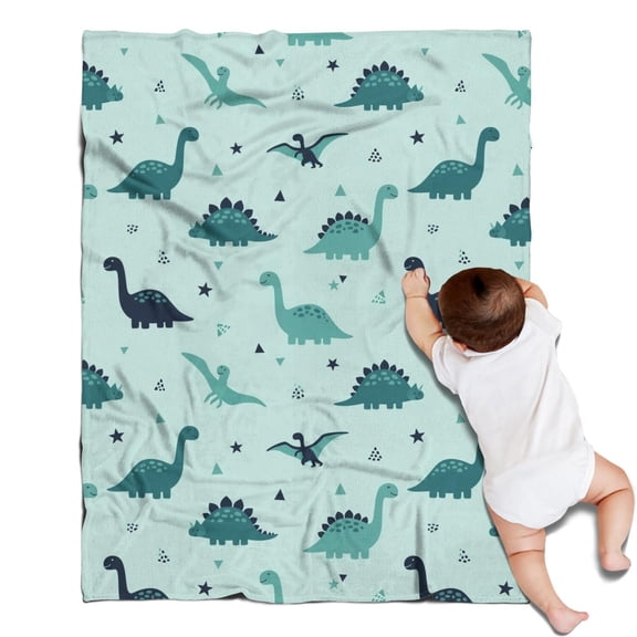 Light Blue Dinosaurs Geometric Pattern Blanket,Comfortable Soft Flannel Throw Blanket,All Season,Warm Lightweight Blankets for Sofa Bed Couch Living Room Chair,30"x40"