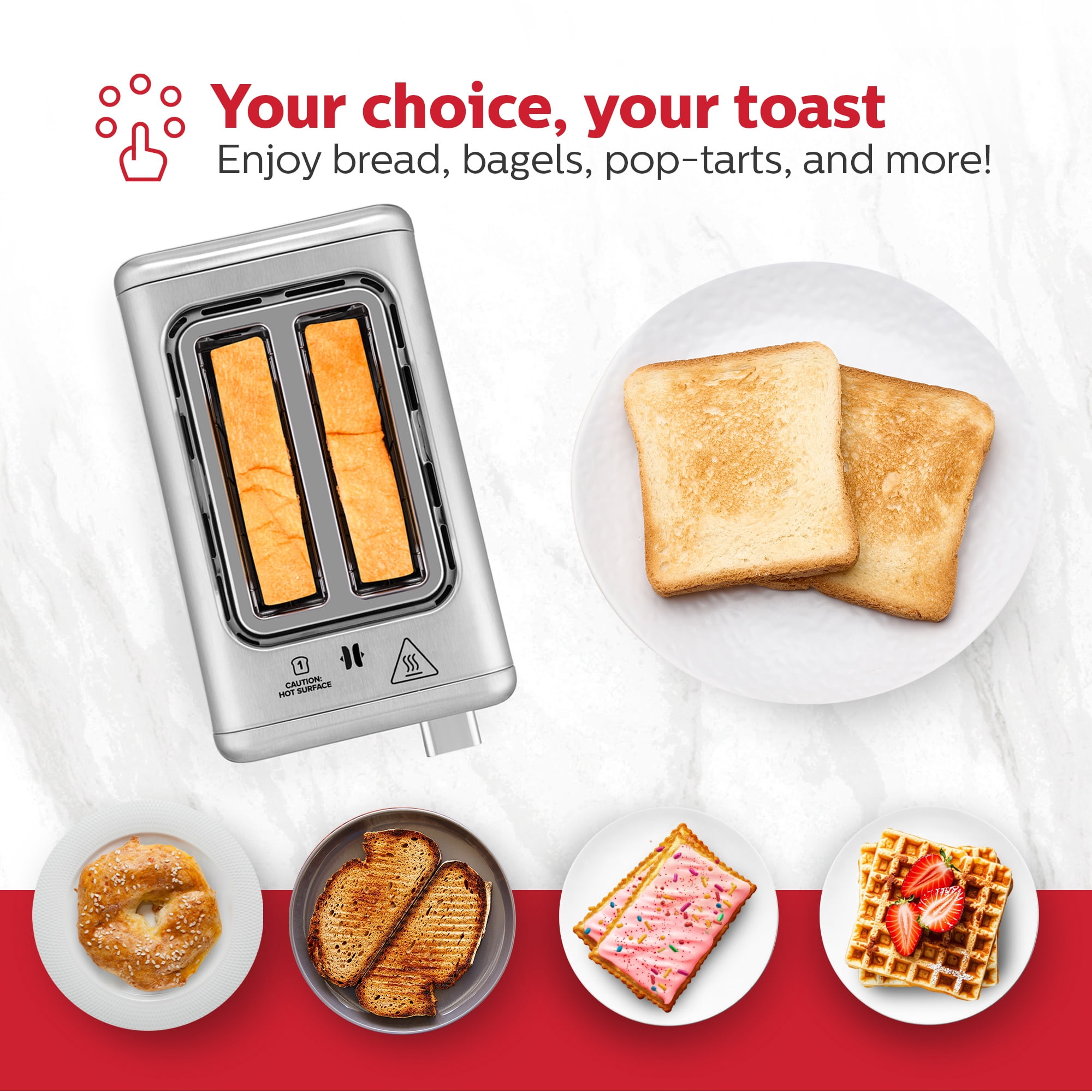 Holstein Housewares 2-Slice Digital Toaster with LED Display, Extra-Wide Slots, High-Lift Bread Release, Reheat and Defrost Functions, Compact Design, and Removable Crumb Tray