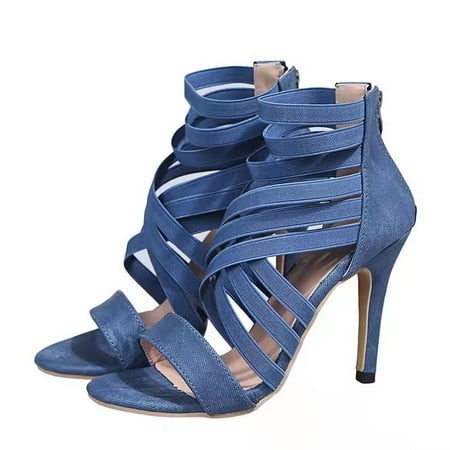 

Women s Open Toe High Heels Solid Color Cross Elastic Strap Stiletto Heel Sandals