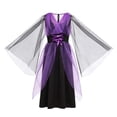 thumbnail image 6 of Virmaxy Halloween Costume Witch Dress V Neck Sheer Flutter Sleeve Maxi Skirt Adjustable Waist with Hat for Cosplay Party Sizes 2-12 Years, Purple, 6 of 9