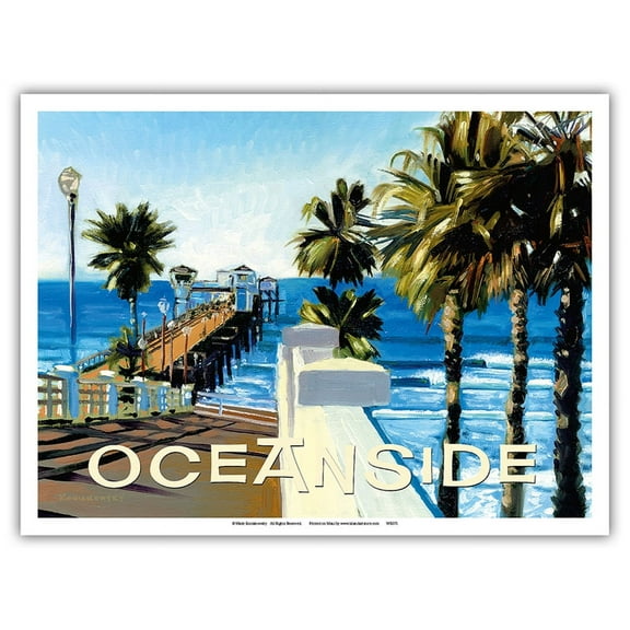 Oceanside Beach Pier California - Vintage Travel Poster by Wade Koniakowsky - Master Art Print (Unframed) 9in x 12in