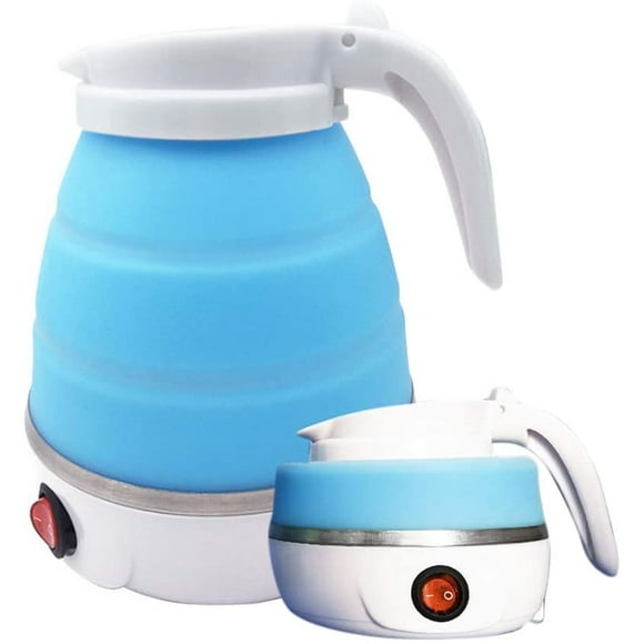 Foldable kettle, camping kettle Water kettle Foldable silicone kettle Travel kettle with stainless steel bottom 0.6 liters Ideal for camping or motorcycle trips (light blue)