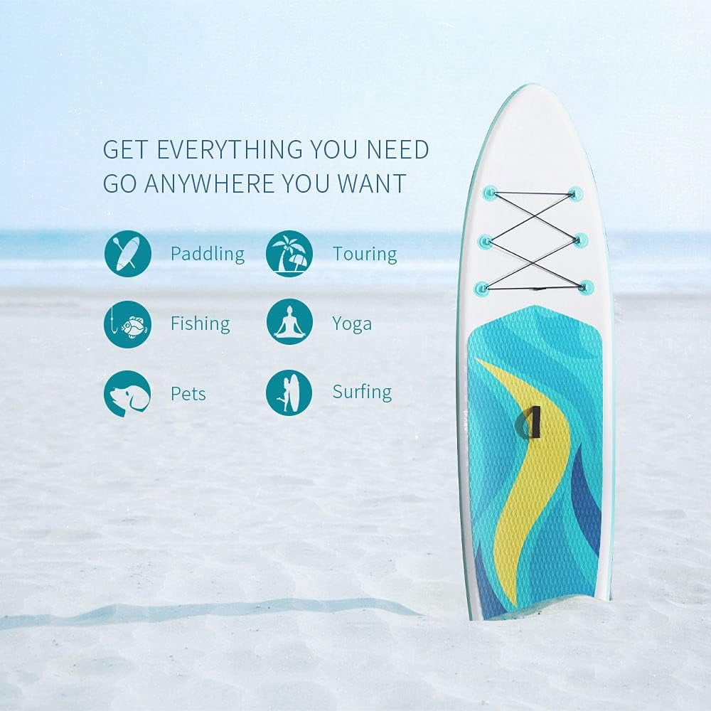 Syngar Inflatable Stand Up Paddle Board, Extra Wide Thick SUP Board with Premium Sup Accessories & Backpack, Non-Slip Deck, Leash, Adjustable Paddle, Hand Pump, Bottom Fin for Youth & Adult