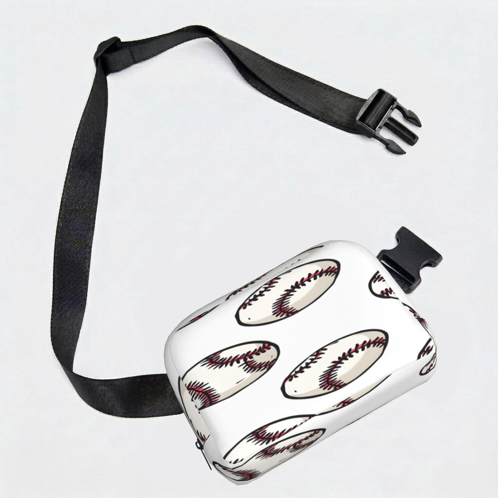 Unisex Square Waist Bag Stylish Backpack For Hiking Running Fitness Workouts Shopping And Travel Baseball Theme Sporty Dynamic White Baseballs With Red Stitching