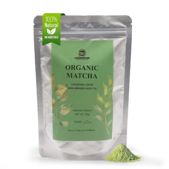 MushMatcha Organic Matcha Green Tea Powder – Ceremonial Grade, Vegan, Naturally Caffeinated, 150g