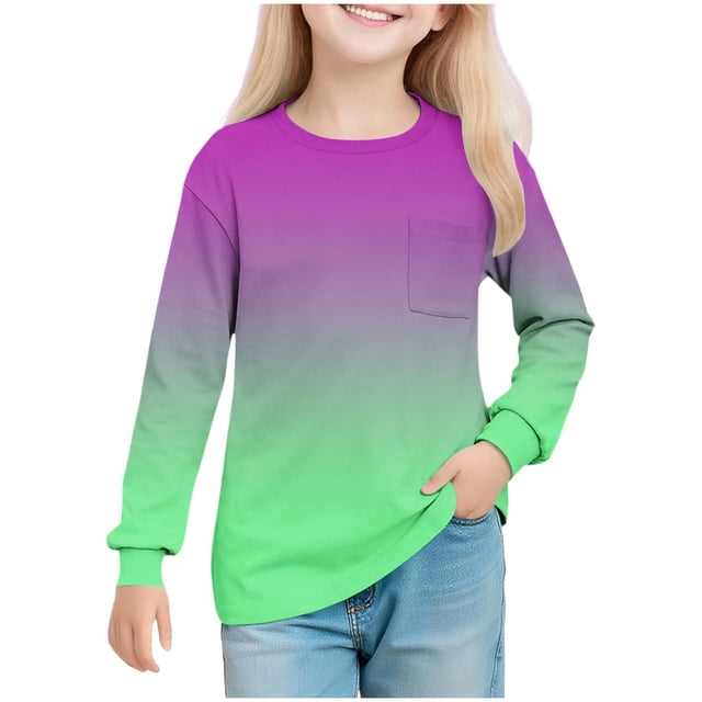 Haut Fille Manches Longues Col Rond Imprimé Chandail pour Enfants, Robe Longue