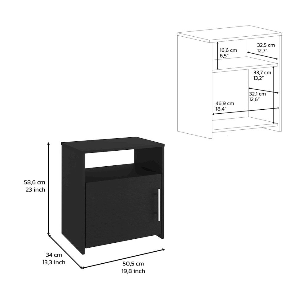 HomeRoots 23 in. Faux Wood Nightstand with Storage, Black