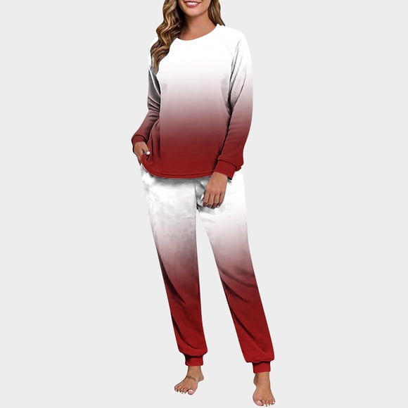 Conjunto de pijama informal de invierno para mujer, de doble cara, con cuello redondo estampado, manga larga, top anudado a mano, pantalones con cordón ajustable, ropa de casa, blusa de poliéster.