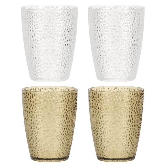 Uxcell Clear Plastic Reusable Drinking Glasses, 9.8oz Hobnail Drinking Glasses Set Plastic Water Cup Unbreakable Stackable for Cocktail Water Juice Whiskey(Brown/Transparent, 4Pcs)