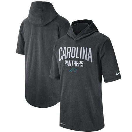 Carolina Panthers T-shirt - Carolina Panthers Nike Sideline Training Hooded Performance T-Shirt - Heathered Charcoal