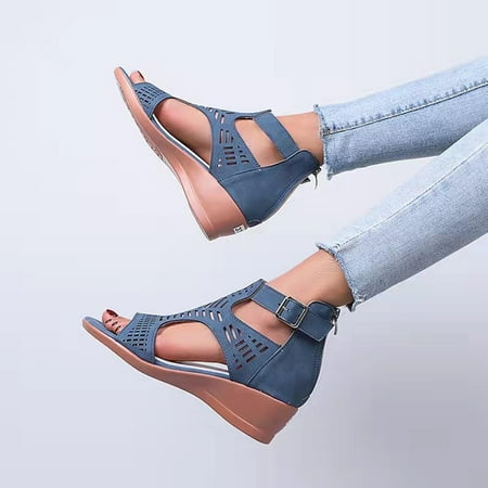 

Gladiator Sandals for Women Clearance Glitter Sandal Hollow Out Summer Sandals Strappy Open Toe Back Zip Shoes Fisherman Shoes Ladies Roman Mid Wedges Heel Beach Shoes