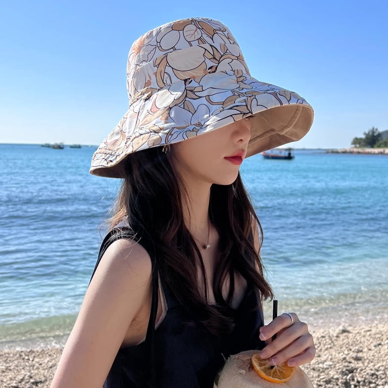 Women Wide Brim Sun Hat, Wide Brim Wired Edge Floral Beach 