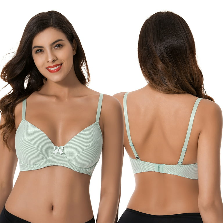 Curve Muse Plus Size Womens Cotton Unlined Balconette Underwire Bras-3 Pack-GRAY,LIGHT  PINK,LIGHT GREEN-36DDDD 