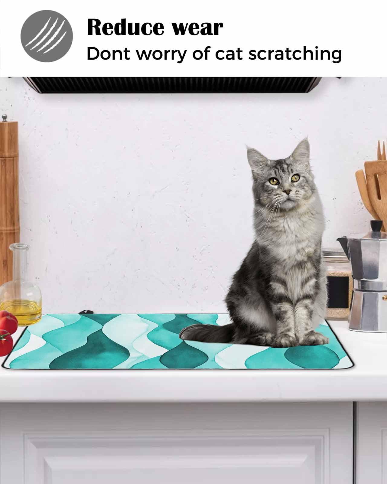 nqOlkjepod Large Induction Cooktop Protector Mat 24"x21", Turquoise Stripes Stove Top Covers for Electric Stove, Vintage Farmhouse Ripple Texture Art Stove Burner Cover Mats, Glass Top Stove Cover
