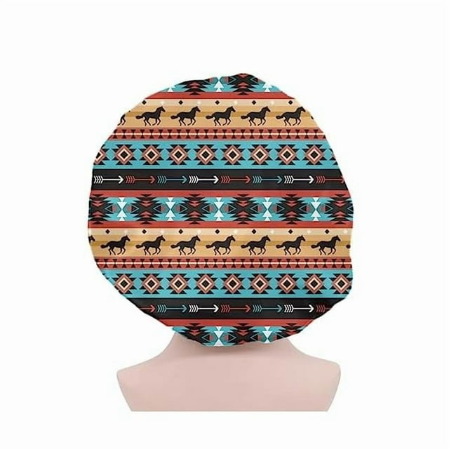 wonima11 Retro Tribal Horse Shower Caps Satin Bonnet Sleep Cap Double Layer Draw String Adjustable Satin Cap for Sleeping Hair Bonnet Night Cap Salon Sleep Bonnet Cap for Women Teens