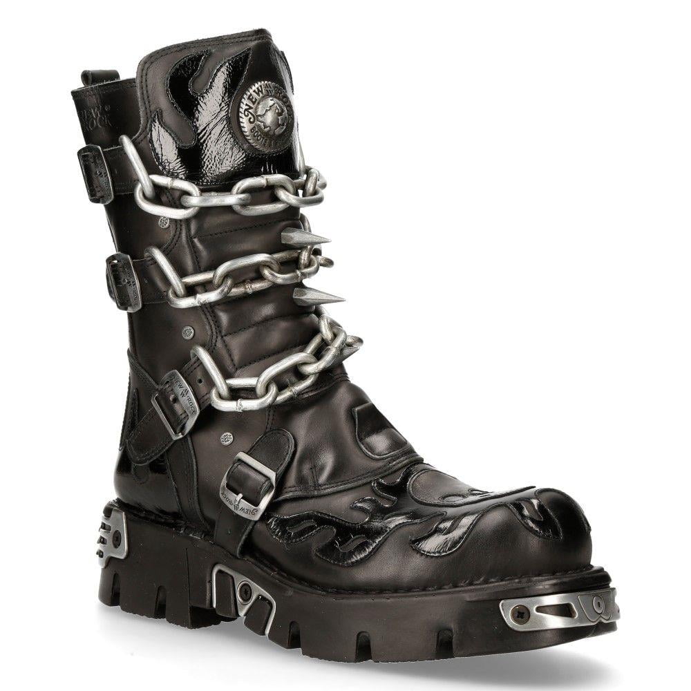 NEW ROCK 407-S1 Silver Cross BOOTS Black Leather Gothic Punk Biker