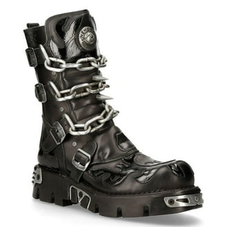 New Rock ブラック NEW ROCK 407-S1 Silver Cross BOOTS Black Leather Gothic Punk Biker