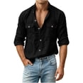 thumbnail image 2 of Men's UPF 50+ Sun Protection Shirts with Long Sleeve, Button Down Linen Shirt for Hiking, Fishing, Sai Double Pocket Black-B, 2 of 8