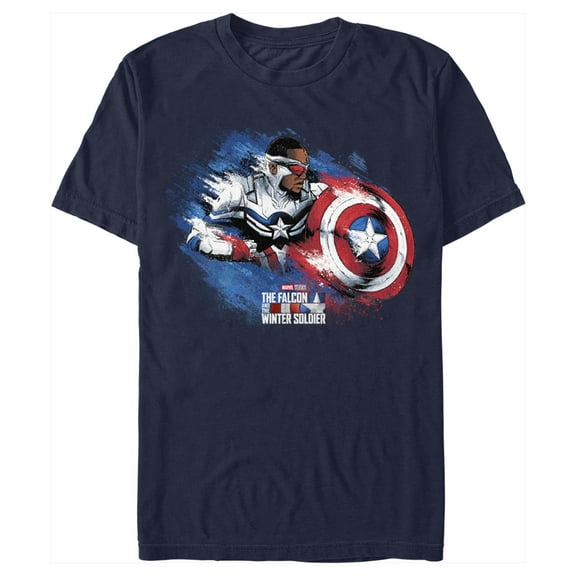 Men's Marvel The Falcon and the Winter Soldier Captain America Paint  Graphic Tee Navy Blue 2X Large