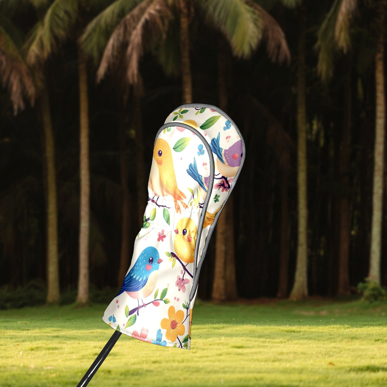 Golf Club Head Covers - Colorful Bird Design, PU Leather, Waterproof, Fits Fairway Woods/Hybrid, Unisex, Fits Most Brands