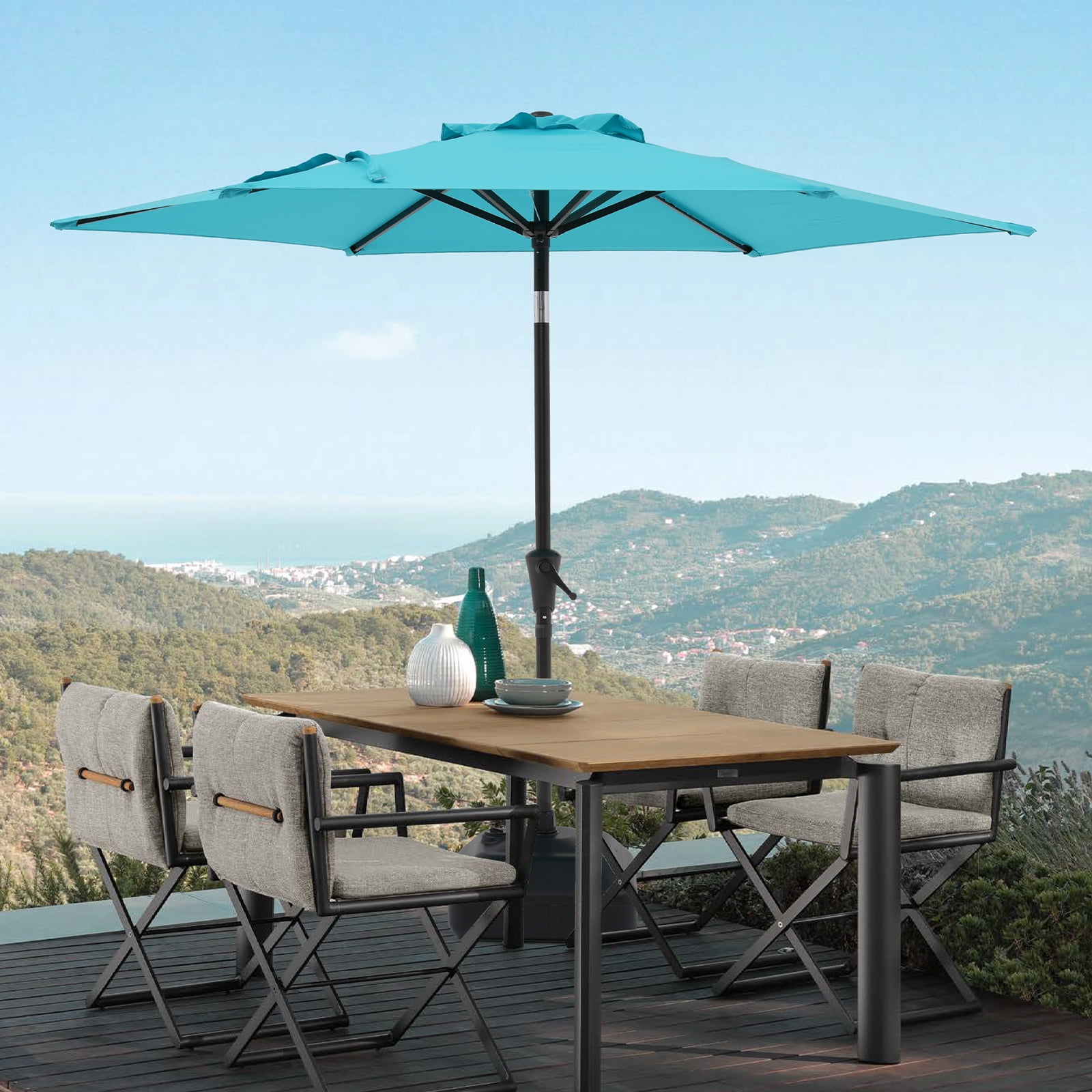 COBANA 7.5ft Patio Umbrella with Base Included, Outdoor Market Table Umbrella with Stand Weights, Blue