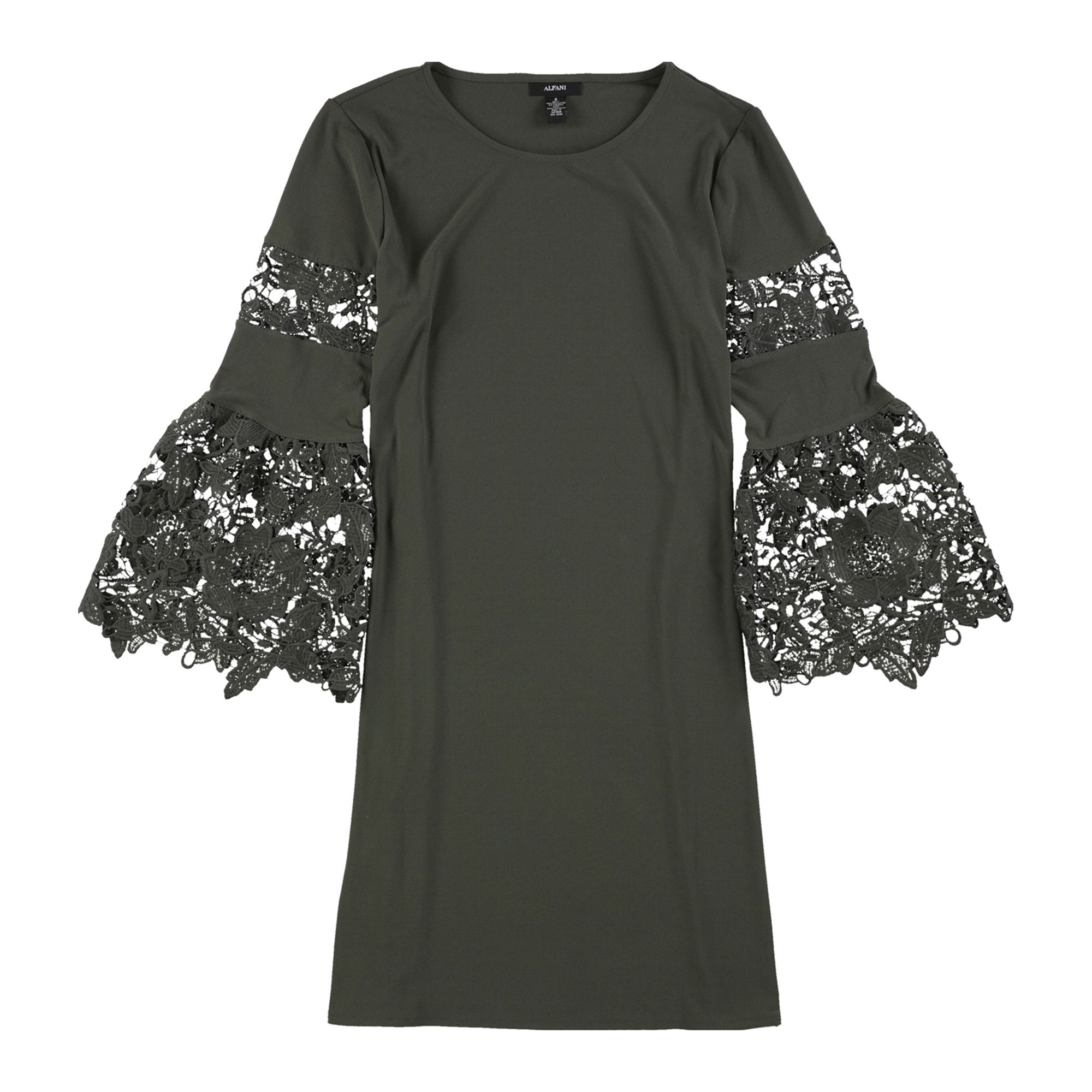 Alfani Womens Lace-Sleeve A-line Dress, Green, 8