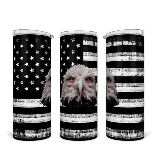20oz Stainless Steel Tumbler with Bald Eagle and Flag, Patriotic design