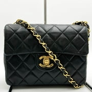 Pre-Owned CHANEL Mini Matelasse Shoulder Bag Chain Coco Mark Minimato Black Lambskin Ladies Fashion (Good)