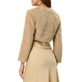 thumbnail image 3 of INSPIRE CHIC Women's Collarless Long Sleeve Open Front Faux Fur Shrug Cropped Coat L Khaki, 3 of 6